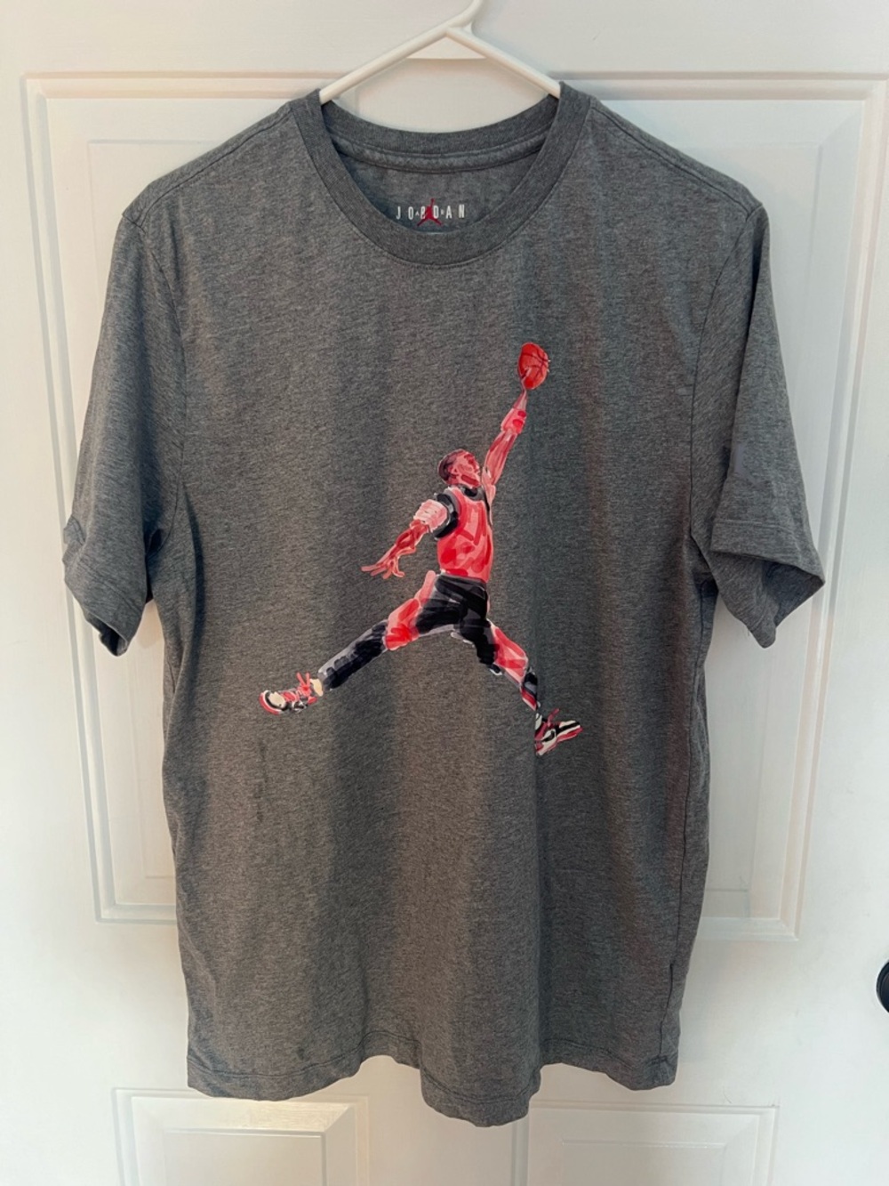 Jordan Gray Short Sleeve Tee with Red Athlete Graphic